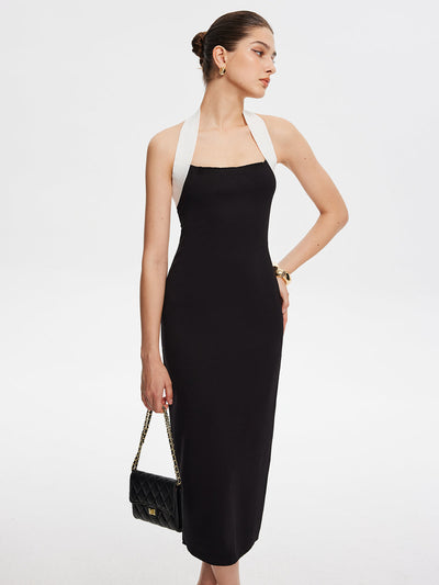 Kontrast Yaka Slim Jersey Elbise