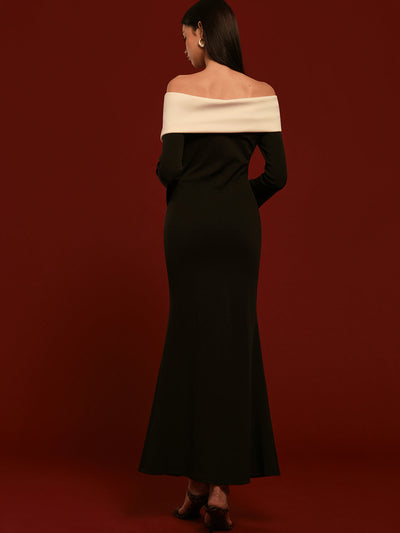 Omuz Açık Kırışık Çan Kollu Elbise