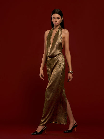 Sırtı Açık Fırfırlı Askılı Elbise